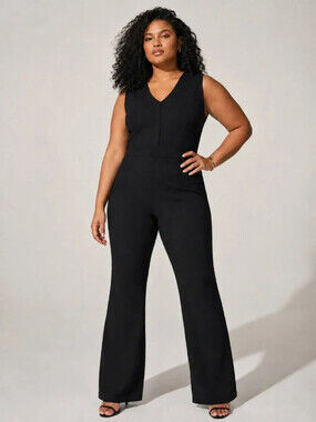SPANX The Perfect Sleeveless Jumpsuit 3X Black Ponte Flare NWOT